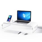 KMANDLU Premium Acrylic Monitor Stand, Computer Riser, Acrylic Laptop Stand,Wide 16", Computer Stand, for Office&Home TV Printer Free Acrylic Phone Stand