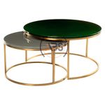 Zunno Wrought Iron Stacking Coffee Table, Contemporary Accent Snack Tea End Table Marble Look, Golden Metal Frame Round, Modern Set of 2 Center Table for Bedroom or Apartment