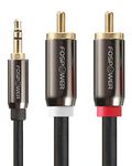 FosPower RCA Audio Cable (3.0M/10FT), 3.5mm Stereo Jack to 2 RCA Phono Y Audio Splitter Cable [Gold Plated|Step Down Design] - Male to Male for Surround Sound,Dolby Digital, DTS, Speaker