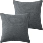 Hafaa Cushions with Covers Included 45 x 45 Cm Set of 4 (2 Grey Cushion Covers, 2 Cushion Inserts) - Stripe Velvet Square Throw Pillow Case Decorative Sofa Cushion Covers with Invisible Zipper