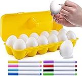 Prextex Easter Crafts for Kids - Pack of 12 White Plastic Easter Eggs with 8 Color Markers for DIY Doodling and Design - Great for Easter Egg Hunts, Fun Activities & Gift and Basket Stuffer