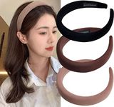 Wide Headbands for Women Soft Head Band for Women Girls Fashion No Slip Headband Hair Accessories (Black Brown Khaki)