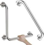 Brushed Nickel Angled Grab Bar 16 Inch, Zepolu Stainless Steel L-Shaped Safety Grab Rail, Bathroom Mobility Aid Handrail, Wall Mounted Balance Support Assist Shower Handle for Senior Elderly Handicap