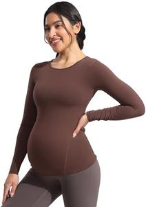 POSHDIVAH Women's Maternity Long Sleeve T Shirts Scoop Neck Pregnancy Tee Top Mama Clothes - Brown, X-Large