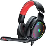 Jimonyer Gaming Headset for PC/PS4/PS5/Xbox One/Switch, Stereo Surround Sound Gaming Headphones with Noise Canceling Flexible Mic, Computer Headset with 3.5mm Jack & RGB Light(Red)