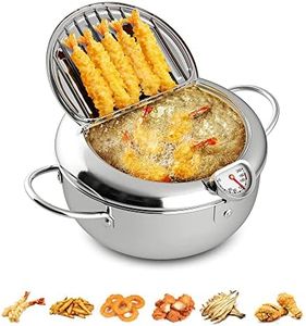 Deep Fryer Pot, Small Tempura Deep Fryer Stainless Steel Japanese Frying Pot with Thermometer, Lid and Oil Drip Drainer Rack for Home Kitchen French Fries Shrimp Chicken Wings and Shrimp(3.4L, 24CM)