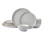 Pfaltzgraff Rowan Gray 12 Piece Plate Bowl Dinnerware Set, Service for 4