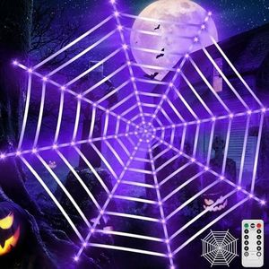 ZQEJEFD Luces de Telaraña de Halloween, LED Telarañas para Decoración de Halloween con 135 LED, 3,6M Decoración de Halloween Luces de Tela de Araña,Halloween Decoracion para Interior y Exterior Jardin