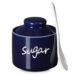 ONTUBE Ceramic Sugar Bowl with Lid and Spoon,Porcelain Sugar Pot,8oz (Navy)