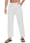 Yutdeng Men's Cotton Linen Trousers Casual Lightweight Drawstring Beach Pants Elastic Waist Trousers with Pockets Comfy Loose Trousers Men Yoga Sports Running Pants,White,S