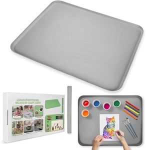 Extra Large Silicone Painting Mat for Crafts, 24”x 19” Waterproof Art Mat with Raised Sides for Paint, Clay Playdough, & Jewelry-Making (Grey)