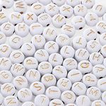 500 Pcs Acrylic Alphabet Letter Beads Rose Gold On White Name Bracelets for Jewelry Making (goldonwhite) (Rosegold)