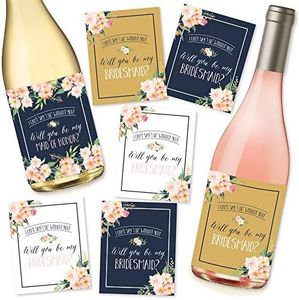 Will You Be My Bridesmaid Stickers or Wine Bottle Labels Bridal Party Maid of Honor Proposal Ideas, Ask Your Bridesmaids To Be In Wedding Gifts, Gold White & Navy I Can't Say I Do Without You