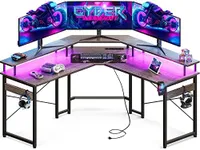 ODK L Shaped Gaming Desk with LED Lights & Power Outlets, 51" Computer Desk with Full Monitor Stand, Corner Desk with Cup Holder, Gaming Table with Hooks, Grey Oak