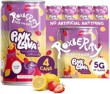 Roxberry Low Sugar Soda for Kids – Strawberry Lemonade, 5g Sugar, No Artificial Flavors, Colors, or Sweeteners – Plant-Powered Sparkling Juice, Hydrating, 7.5oz (4 Pack)