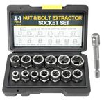 14 PCS Bolt Extractor Set, Impact Bolt & Stripped Lug Nut Remover Socket Tool, Nut & Bolt Grip Extractor Socket, Extraction Socket Set for Damaged Frozen Studs Rusted Rounded-Off Bolts & Nuts Screws