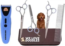 Dog Grooming Scissors Kit & Dog Clippers Bundle - Straight, Curved & Thinning Shears, Grooming Kit, Professional Grade Steel, Dog Trimmer for Grooming, Dog Hair Trimmer, Pet Clippers, Dog Hair Clipper