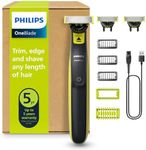 Philips OneBlade Hybrid 360 Blade Technology Electric Shaver for Face & Body, Beard Trimmer/Groomer with 3 x 360 Blade, 3 x Stubble Comb (1,3,5mm) & 1x Body Kit, Model QP2824/31