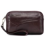 Leather Clutch Bag Wrist Purse for Men Women Business Organizer Wristlet Strap Pouch Coin Money Case Wallet Handbag Cell Phone Holder Daypack Coffee