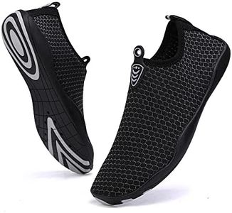 Vsufim Quick-Dry Water Sports Barefoot Shoes Aqua Socks for Swim Beach Pool Surf Yoga for Women Men, Black/Silver, 9 Women/8 Men