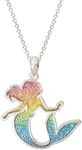 Disney Jewelry for Women, Princess Ariel Rainbow Glitter Pendant Necklace, Silver Plated, 18”