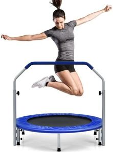 COSTWAY 40" Trampoline, Foldable Fitness Bouncer with 4-Level Adjustable Foam Handle and Safety Padded Cover, Indoor Outdoor Exercise Rebounder Workout for Kids & Adults (Blue)