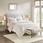 Madison Park Soft Plush Comforter Long Faux Fur Design, Mid Century, Modern All Season Down Alternative Bedding Set with Matching Sham, Full/Queen, Gia, Natural/Blush 3 Piece
