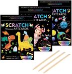 KSIWRE 3 Set Scratch Paper Art for Kids, Magic Rainbow Scratch Art with 3 Scratch Pen, Colorful Painting Book Gifts for Kids Boys Girls (Dinosaurs/Spaceman/Cute Animal)