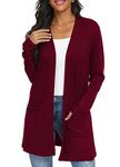 Qixing Women's Cardigan with Pocketes Long Sleeve Casual Lightweight Open Front Cardigan Burgundy-XL