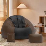 ComfyBean 4XL Bean Bag Chair with Beans Filled - Bean Bag Sofa - 4XL Bean Bags for Living Room, Bedroom - Bean Bag Chair with Beans - Free Cushion & Footrest - Black Brown - Duoflex Lounge Combo