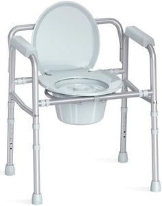 HOMLAND 3-in-1 Bedside Commode Chair with Sturdy Dual-Crossbar Support Construction, Stable Portable Commode Toilet with 7.5Qt Potty Bucket, 350 Lbs Bedside Commodes for Seniors, Silver