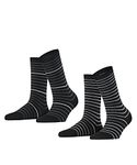 ESPRIT Women's Fine Stripe 2-Pack W SO Cotton Patterned 2 Pairs Socks, Black (Black 3000), 2.5-5