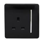 Trendi Switch 1 Gang Artistic Modern Glossy 13 Amp Electrical Long Switched Plug Socket Black