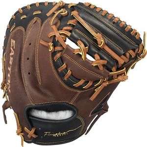 Easton | FLAGSHIP Baseball Catcher's Mitt | Right Hand Throw | 33.5" - 1-Piece Solid Web | Brown/Black