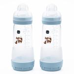 MAM Easy Start Anti-Colic Baby Bottles | 2 Pack (2 x 320ml) | Self-Sterlising | Fast Flow MAM Teats Size 3 | Baby Accessories | Powder Blue (Various Designs)
