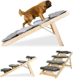 Ramp for High Beds – Wooden Dog Ramp with Cushioned Steps – Durable and Portable Pet Ramp for Small & Large Dogs, Converts to Stairs