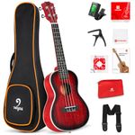 Vangoa Ukulele Kit with Gig Bag Strap, Mahogany Bundle 23 Inch Ukulele for Beginners Adults Professional Hawaiian Wood Starter Uke Kit, Red