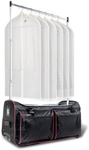 ecogear 28" Garment Rack Duffel, Rolling Luggage with In-line Wheels, Collapsible/Foldable Travel Bag for Easy-storage, Dance Duffel, Lightweight Aluminum Removable Costume Rack, Black/Pink, 28 x 15 x