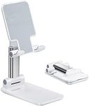 OGMAPLE Cell Phone Stand, Angle Height Adjustable Cell Phone Holder with Silicon Pad for Desk Fully Forldable Mobile Phone Holder Compatible with All Mobile Phones, MT-6, (White)