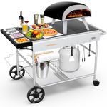 Pizza Oven Table Grill Cart for Ooni Koda/Karu/Fyra 16& 12 with Pizza Topping Station Movable Food and Prep Workcart Outdoor Grill Table Stand for Ninja Woodfire Blackstone Griddle Cuisinart etc Grill