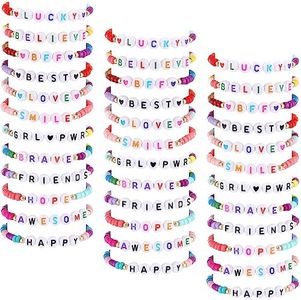 Cunno 36 Pcs Kids Friendship Bracelets for Girls Letter Beads Bracelets Stretchy Cute Bracelet Pretend Play Beaded Bracelets Inspirational Bracelets for Kids