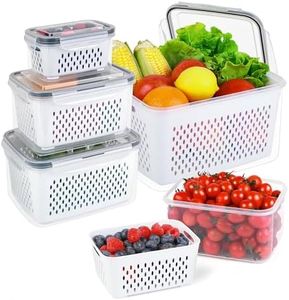 HOMIEST 5 Pack Fruit Storage Containers for Fridge with Removable Colanders - Food Storage Containers with Lids, BPA-Free Produce Containers Keep Fruits, Vegetables, Berry, Meat Fresh Longer