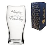 Engraved Auntie Birthday Gift, Tulip Pint Glass, Holds 20oz, 590ml, Gift Boxed, Happy Birthday Script Design, Gift for Her, Gift for Auntie, Laser Engraved in The UK