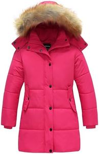 Wantdo Girl's Water-Resistant Winter Coat Thicken Filling Puffer Jacket Soft Hooded Parka Rose Red 8