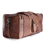 Leather Duffle Bags Large 24 Inch Square Duffel Travel Gym Sports Overnight Weekender Leather Bag for Men and Women by KPL