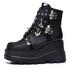 Gothniero Black Platform Goth Boots for Women Chunky Heel Platform Shoes Gothic Combat Ankle Boots with Bat Zip Lace Up Size 3UK-8UK