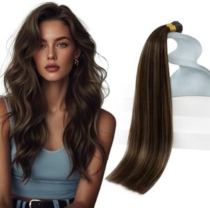 Sunny I Tip Hair Extensions Real Human Hair Brown Balayage 60Strands Darkest Brown Balayage Medium Brown I Tip Human Hair Extensions Pre Bonded I Tips Extensions For Women 50G/Pack 18Inch