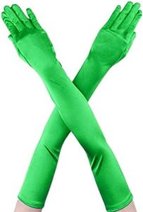 DreamHigh Womens 22" Finger Mittens Over Elbow Long Black/White Evening Gloves, Green, One Size