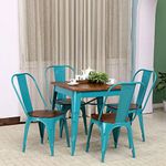 JAE Furniture Metal 4 Seater Dining Set with 4 Chairs & 1 Bench | Outdoor Furniture for Balcony | Restaurant Furniture | Dinner Table Set for Dinning Room & Office| Patio Chair and Table (Turquoise)