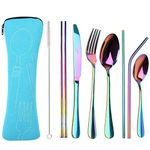 (Blue) - Reusable Travel utensils cutlery set with Case, OHFUN Stainless Steel Portable Flatware Set Silverware Set for Camping Picnic Office or School Lunch,Dishwasher Safe (Blue)